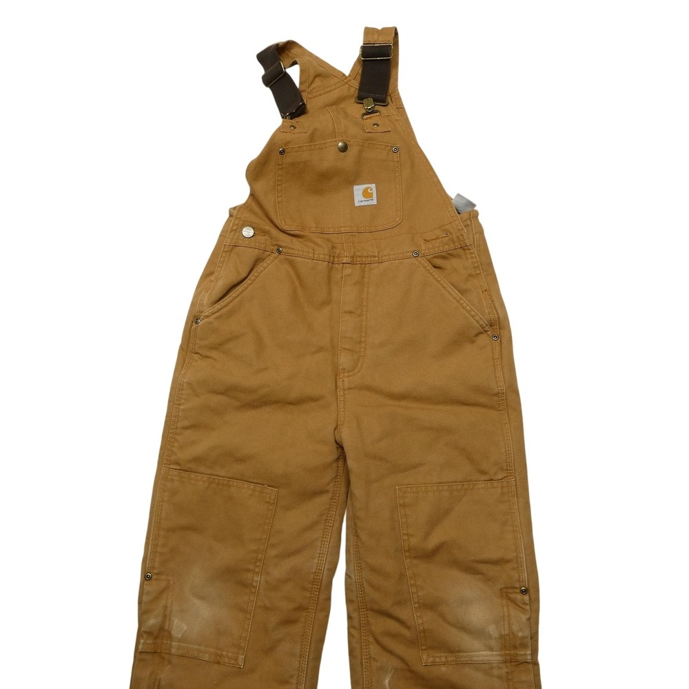 Carhartt Overall Pants Kids 8 Brown Canvas Bib Insulated Winter Workwear Zip Leg